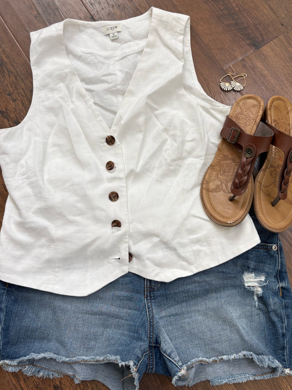 J. Crew White Linen-Blend Button-Front Vest